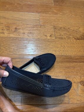 Navy Womens Knit Slip-On Loafers